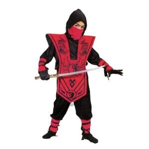 NEW Fun World Boy's Black Red Complete Ninja Halloween Costume Medium 8